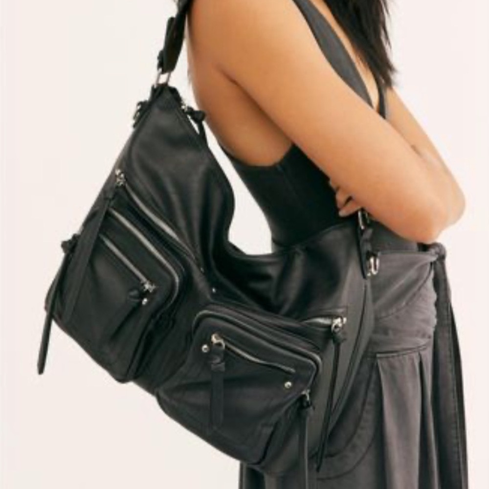 NWT Free People Alexandra Vegan Moto Hobo Handbag